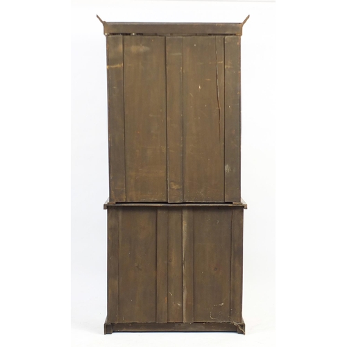 5 - Victorian mahogany display case with a pair of glazed doors, enclosing three shelves above a frieze ... 