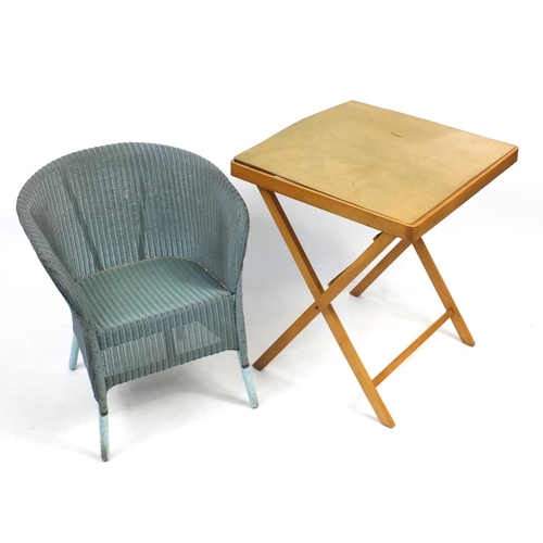129 - Lloyd Loom tub chair and a folding card table