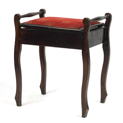 51 - Victorian mahogany piano stool with lift up seat, 60cm H x 52cm W x 33cm D