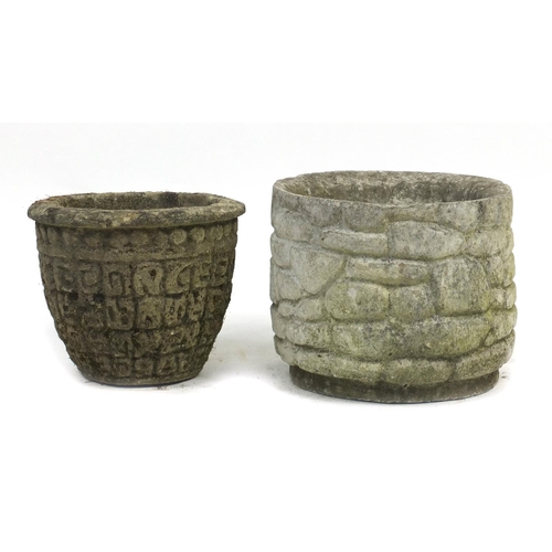 141 - Two circular garden stoneware planters, the largest 27cm high x 33cm in diameter