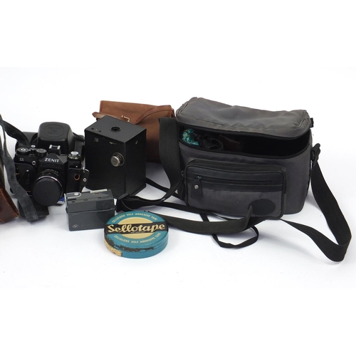 263 - Vintage and later cameras, lenses and accessories including Agfa, Kodak, Pentacon, Nomo and Zenit