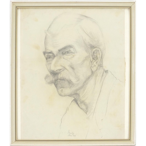 150 - Head and shoulders portrait of an elderly gentleman, bearing a signature possibly Geifs, framed, 42c... 