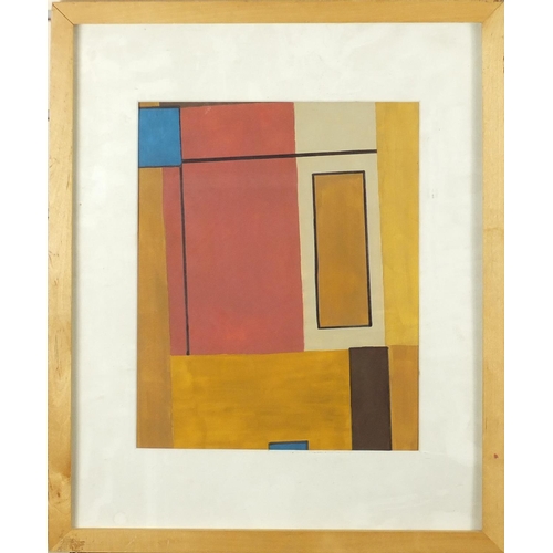 78 - Abstract composition, geometric shapes gouache, mounted and framed, 34cm x 26cm