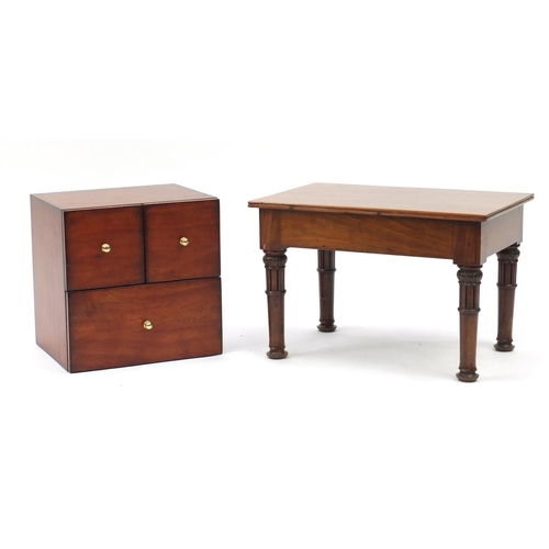 134 - Mahogany three drawer table top chest and a Victorian mahogany occasional table