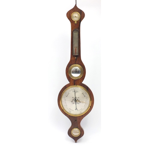 106 - Rosewood aneroid barometer with silvered dial, 97cm high