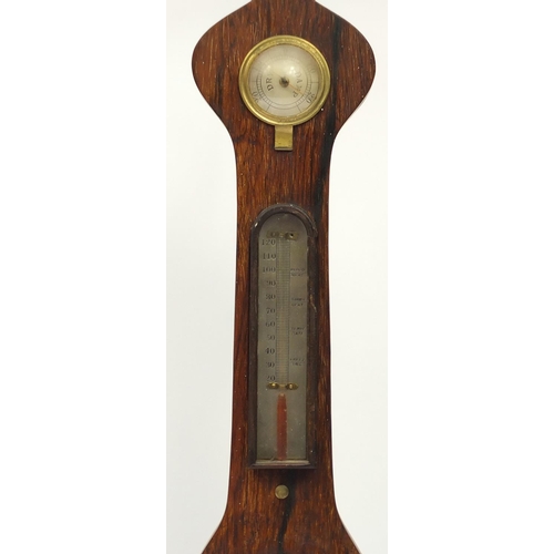 106 - Rosewood aneroid barometer with silvered dial, 97cm high