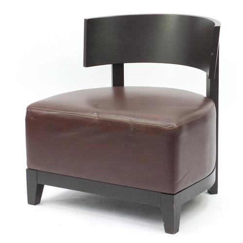 48 - Contemporary RHA reception chair with brown leather seat, 73cm high