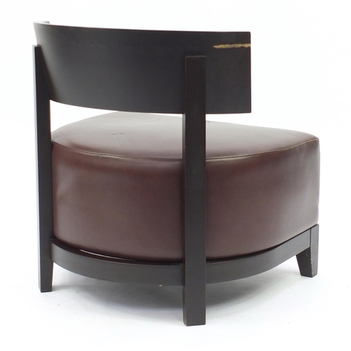 48 - Contemporary RHA reception chair with brown leather seat, 73cm high