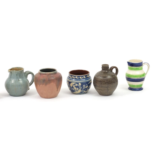 466 - Art pottery including a Bretby planter, Upchurch vase and a Denby charger