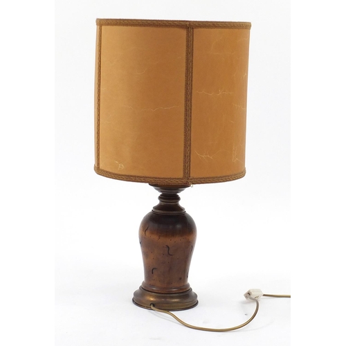 155 - Fruitwood table lamp with French Port de Marseille shade, 66cm high