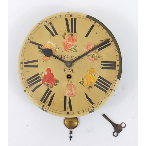 480 - Long case clock movement, the dial inscribed Bishop & Son Hove, 30cm in diameter