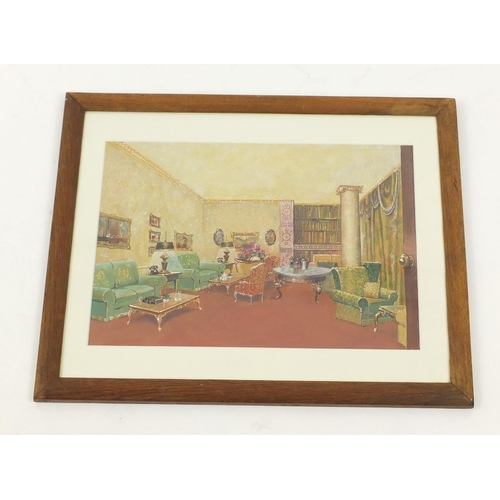 77 - Edwardian interior, English school watercolour, mounted and framed, 42.5cm x 30cm