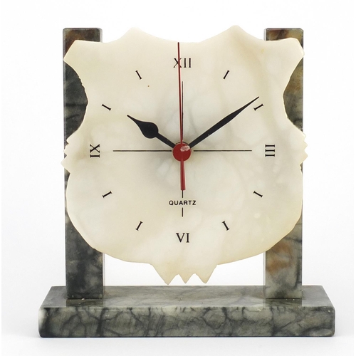 512 - Alabaster and green marble clock with shield shaped face