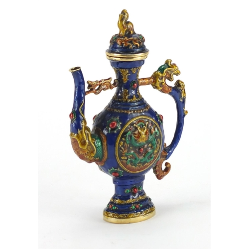 527 - Chinese enamelled teapot decorated with dragons, 22.5cm high