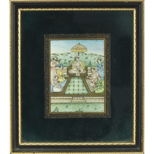 569 - Indian Mughal style panel, decorated with figures, framed, 10cm x 8cm