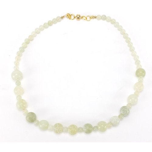 300 - Chinese carved jade bead necklace, 40cm in length, approximate weight 48.0g