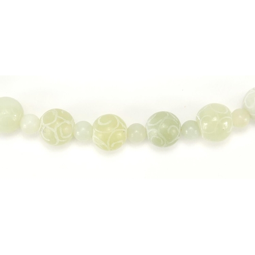300 - Chinese carved jade bead necklace, 40cm in length, approximate weight 48.0g