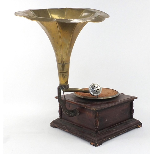 556 - His Masters Voice gramophone with brass trumpet