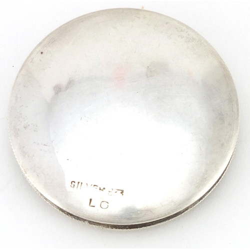 364 - Circular Jewish silver compact, engraved with mosque Omar, 6cm in diameter, approximate weight 39.0g