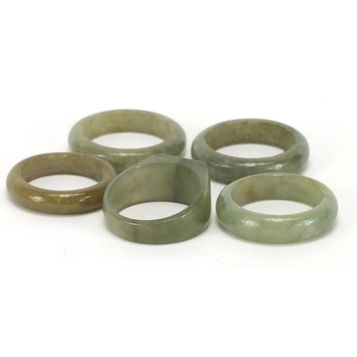 329 - Five spinach green jade rings