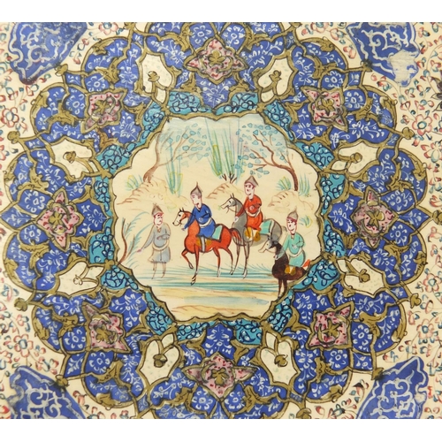 514 - Indian Mughal style panel decorated with figures on horseback, 19.5cm x 12cm