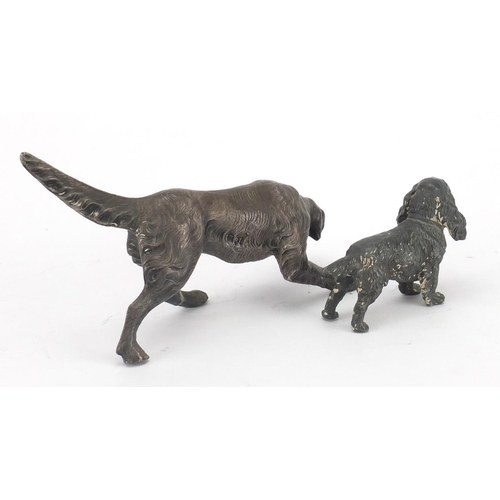 380 - Silver plated model of a retriever and a spaniel, the largest 22cm in length