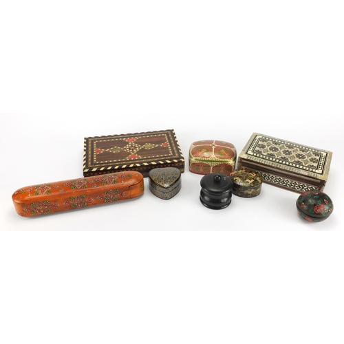 587 - Eastern boxes including Vizagapatam style jewellery box and pen box