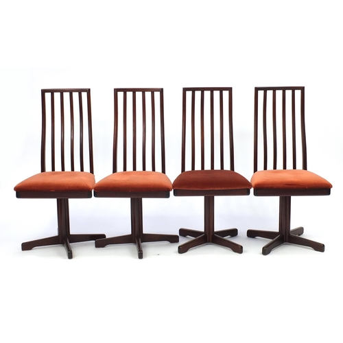 8 - Set of eight Vintage Rosewood swivel dining chairs, reputably retailed by Waring & Gillow, each 103c... 