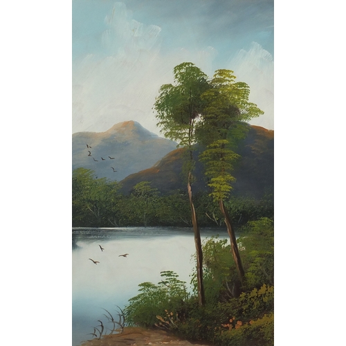 188A - Lakes before mountains, pair of oils, each mounted and framed, 48cm x 28cm