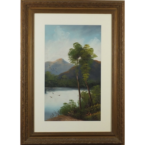 188A - Lakes before mountains, pair of oils, each mounted and framed, 48cm x 28cm