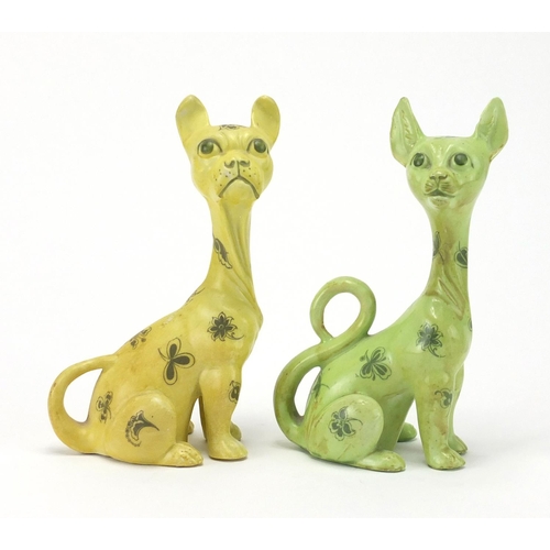2133 - Two Galle style ceramic cats, the largest 17cm high