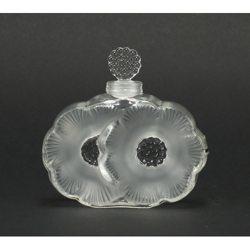 2142 - Lalique frosted and clear glass Flacon 2 Fleur scent bottle with box, etched Lalique France to the b... 