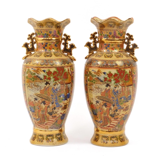 2165 - Large pair of Chinese porcelain vases with twin ring turned handles, decorated with figures in lands... 