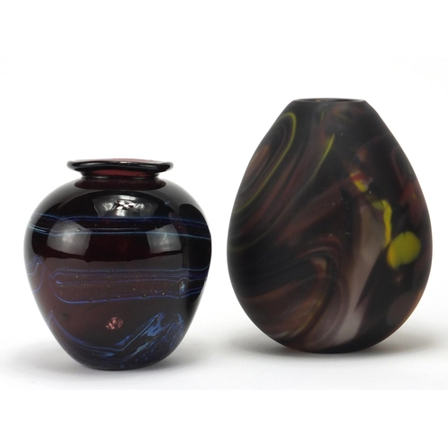 2270 - Three art glass vases including a James Carcass example dated 2015 and two others with etched marks ... 