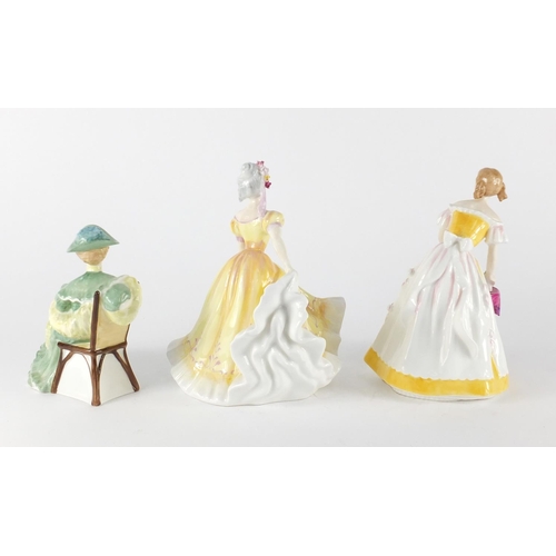 2141 - Three Royal Doulton figurines comprising Ascot HN2356, Happy Birthday HN3095 and Ninette HN2379, the... 