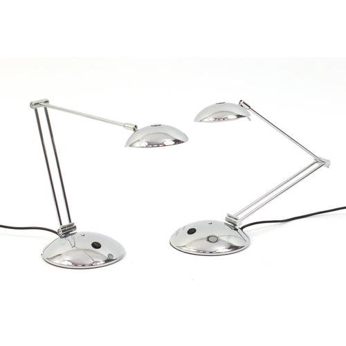 2043 - Pair of modern chrome adjustable desk lamps