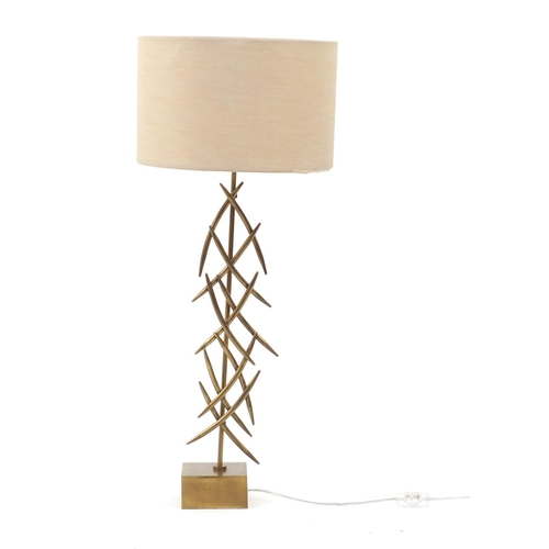 2030 - Contemporary gilt metal designer table lamp with shade, 86cm high