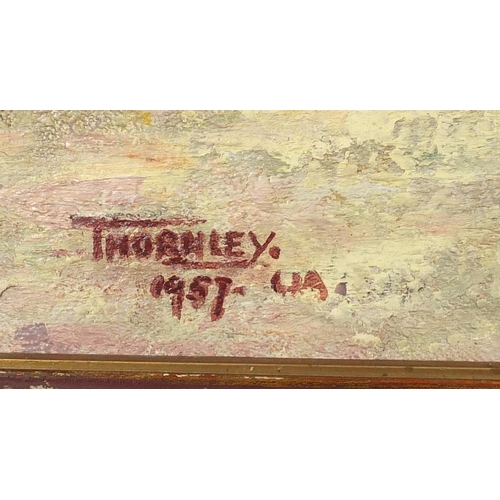 2262 - Morgan Alfred Thornley - Las Ramblas, oil on canvas, inscribed United Society of Artists label verso... 