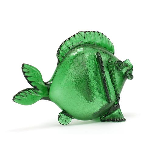 2167 - Large green glass fish, 38cm in length