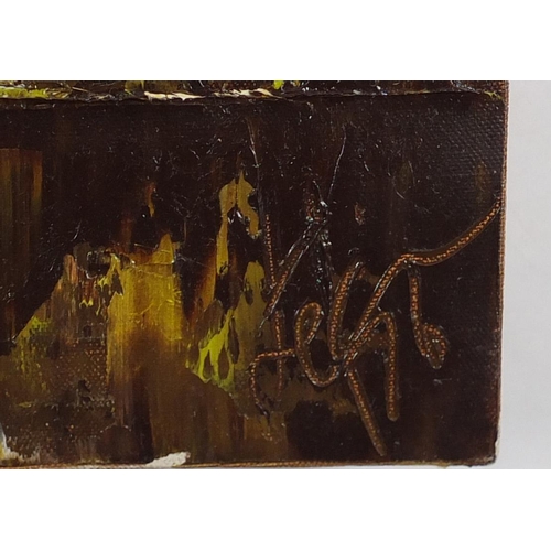 2225 - Swiss alps, impasto oil on canvas, bearing an indistinct signature, unframed, 66cm x 58.5cm