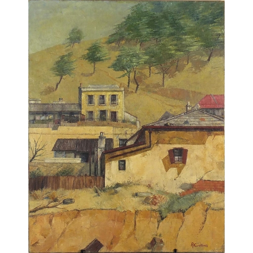 2261 - Continental villa's, impressionist oil on canvas, bearing a signature A Collils, unframed, 91.5cm x ... 
