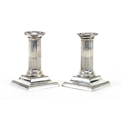 2354 - Pair of Victorian silver square based column candlesticks by Hawksworth, Eyre & Co Ltd Sheffield 189... 