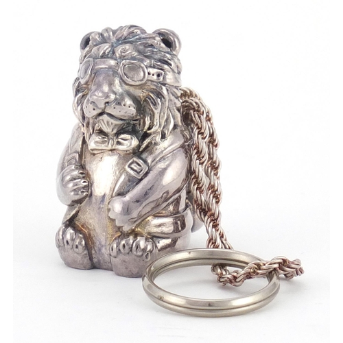 2359 - Novelty silver filled lion with parachute keyring, 4.5cm high excluding the chain, approximate weigh... 