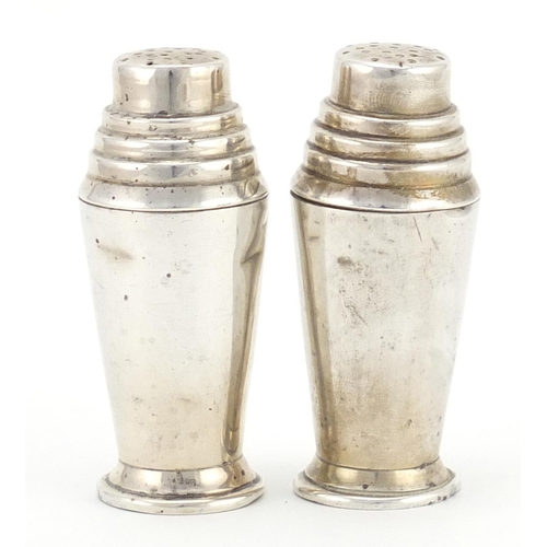 2345 - Pair of Art Deco style silver casters in the form of cocktail shakers, by Walker & Hall Birmingham 1... 