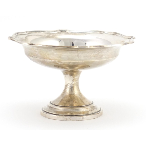 2341 - Silver pedestal flower head dish, indistinct makers mark, London 1925, 9cm high x 14cm in diameter, ... 