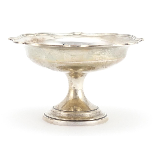 2341 - Silver pedestal flower head dish, indistinct makers mark, London 1925, 9cm high x 14cm in diameter, ... 