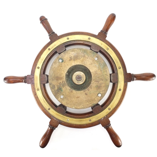 2171 - Oak and brass ships wheel, 54cm in diameter