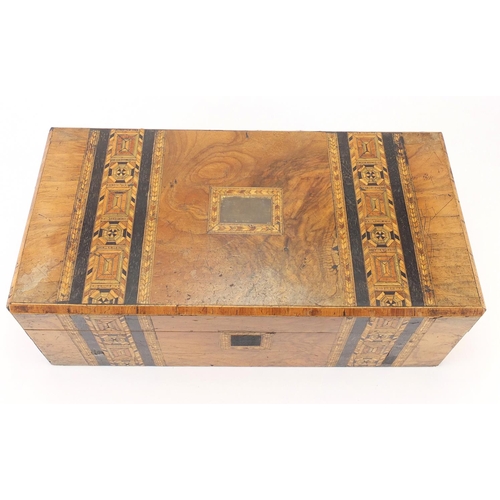 2155A - Victorian inlaid walnut writing slope with fitted interior, 50cm wide