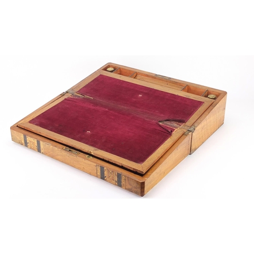 2155A - Victorian inlaid walnut writing slope with fitted interior, 50cm wide