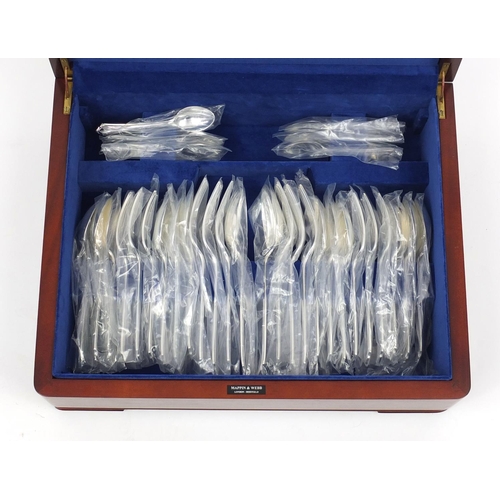 2113 - As new Mappin & Webb canteen of silver plated cutlery, with original sales receipt £925